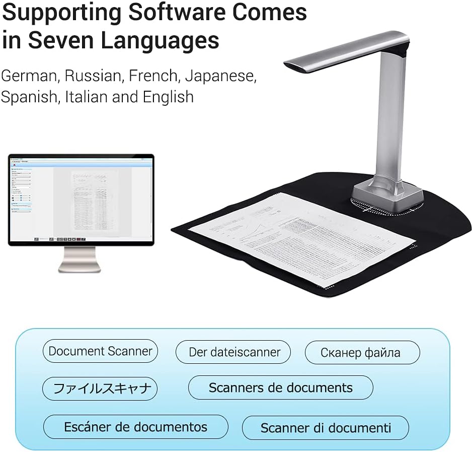 Aibecy BK30 Portable Document Camera and Scanner - 5 Megapixel High Definition Image Capture - Supports A4 Size Documents for Office and Education - LED Fill Light - 1 Second Scan