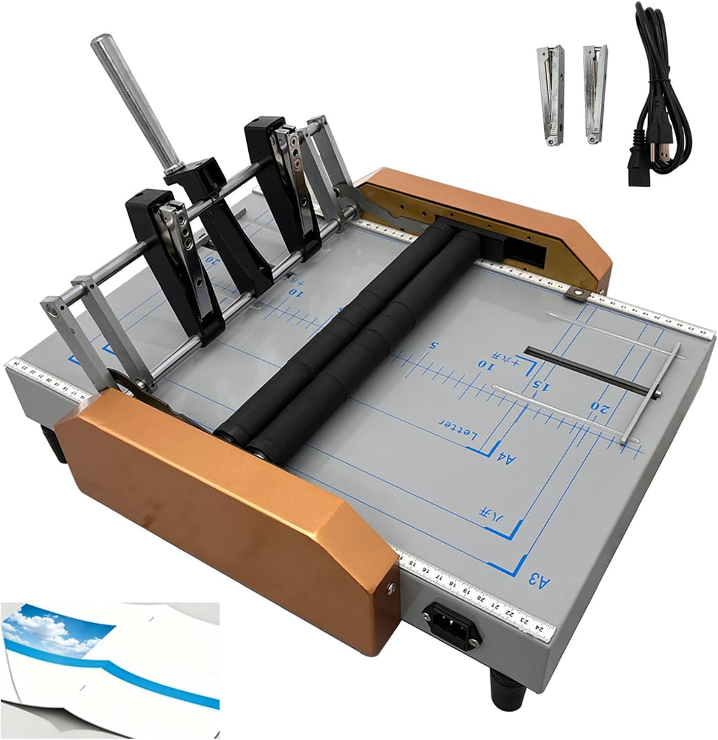 Automatic Booklet Maker Binding and Folding Machine, Max 12.48"x17.32", Folds 17 Sheets 80g Paper, 5 Stapling Positions for A3 Brochures Books Atlases