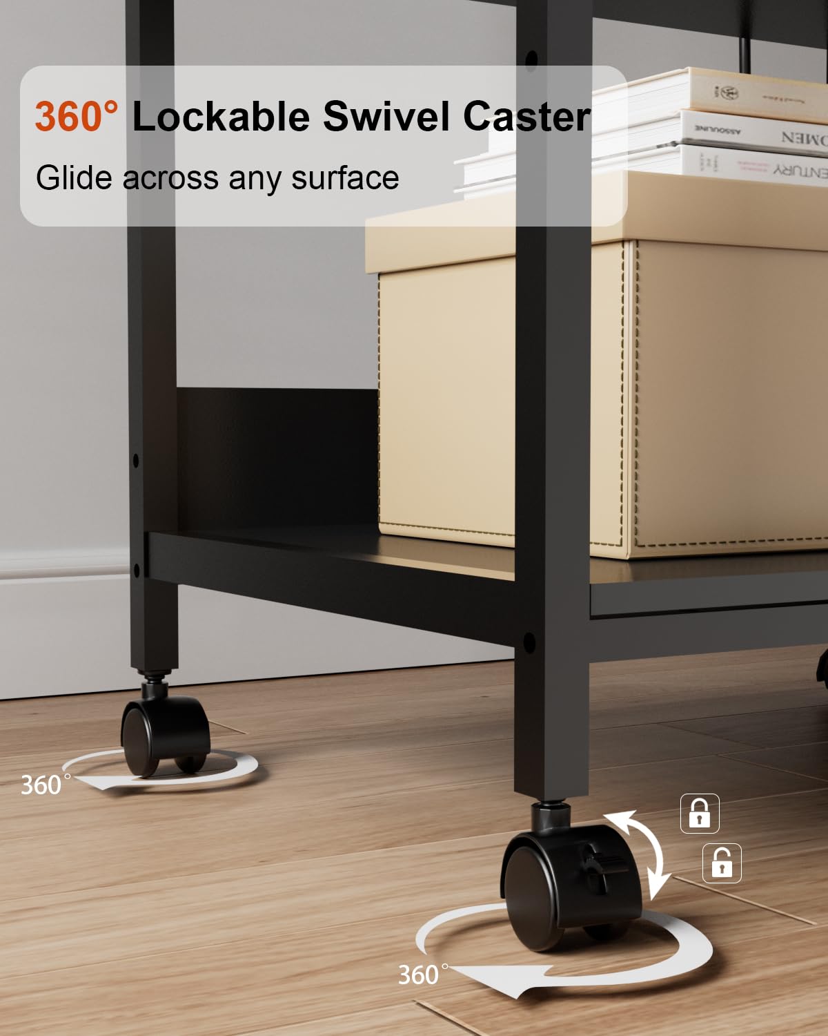 Tall Printer Stand with Charging Station, 4-Tier Mobile Cart, White
