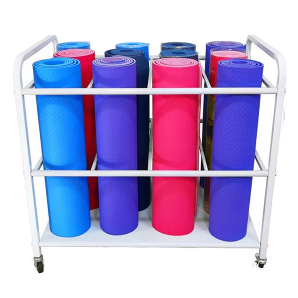 Home Gym Yoga Mat Rack - Rolling Foam Roller Storage Cart with Lockable Wheels, Metal Stand for Exercise Mats & Runner Rugs, Black, 31.5"X19.6"X27.5",Black,31.5x19.6x27.5in