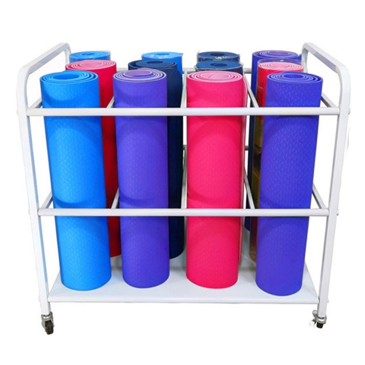 Home Gym Yoga Mat Rack - Rolling Foam Roller Storage Cart with Lockable Wheels, Metal Stand for Exercise Mats & Runner Rugs, Black, 31.5"X19.6"X27.5",Black,31.5x19.6x27.5in