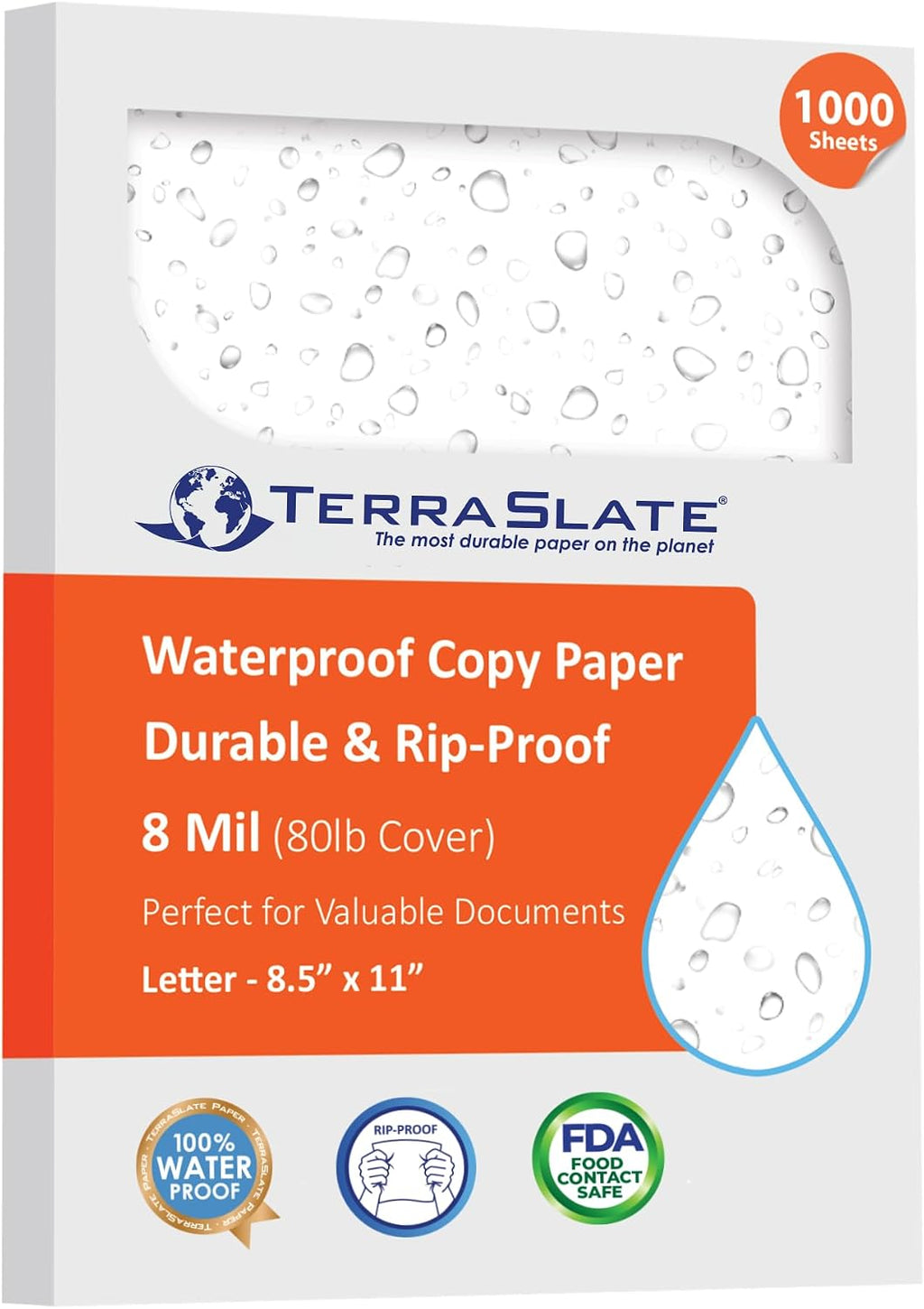 TerraSlate Premium Waterproof Printer Paper, 8 Mil 8.5 x 11 Inches, Durable & Heavy-duty paper (1000 Sheets)