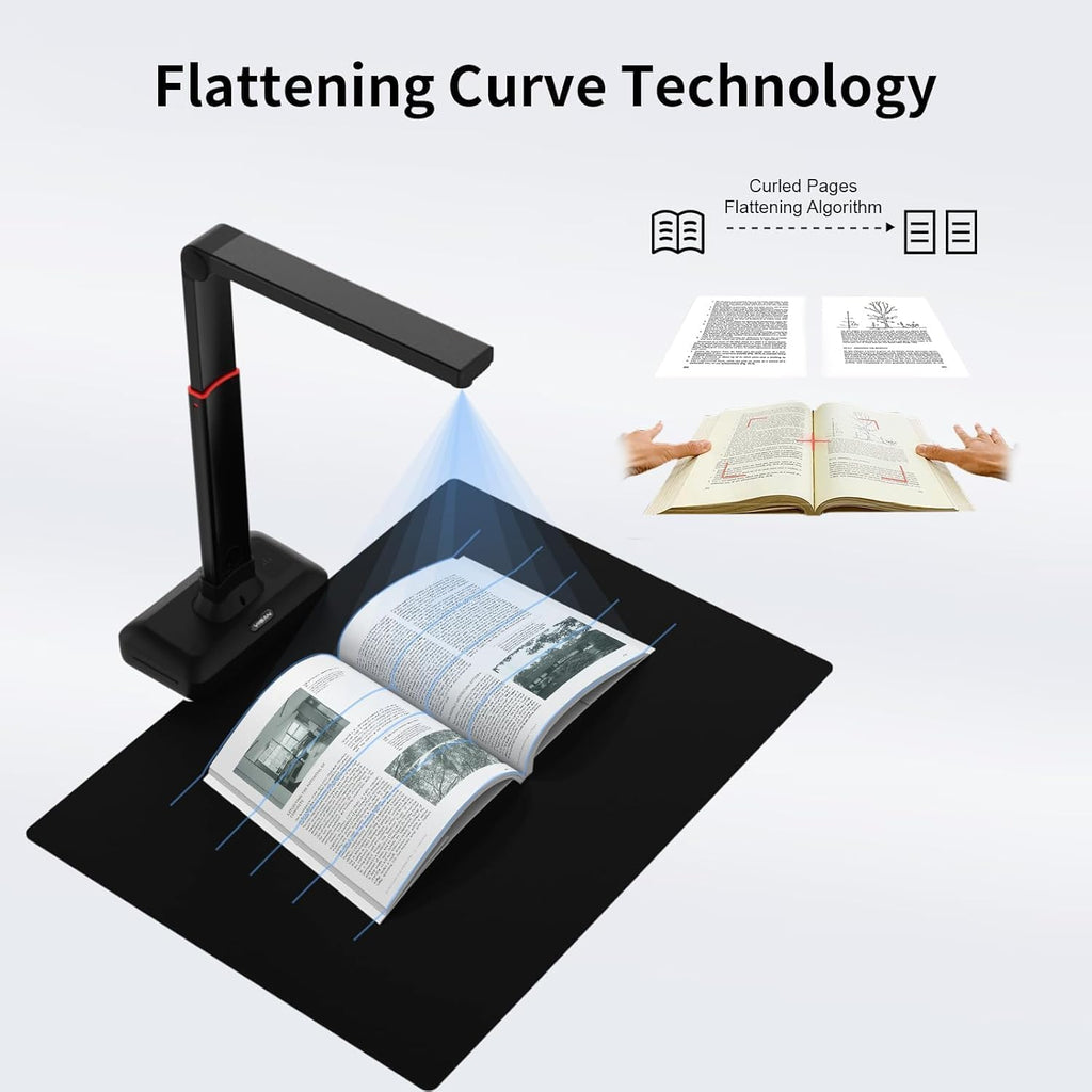Book Scanner & Document Scanner, 26 MP Super Large Format A3-A2 Document Camera with Auto-Flatten & Fingerprint Removal, 600 DPI OCR, AI-Powered Gemini Integration, Lightweight Foldable, for Win/Mac