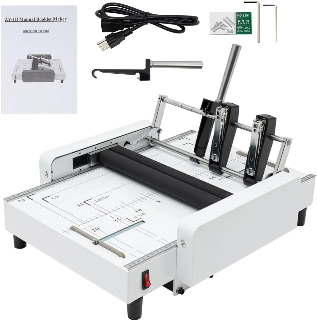 A3 Folding Binding Machine, 2-in-1 Paper Folder Machine 60W Letter Folding Machine Book Printing Machine Booklet Maker About 200-300 Books/H Max. Binding 20 Sheets with Visible Panel