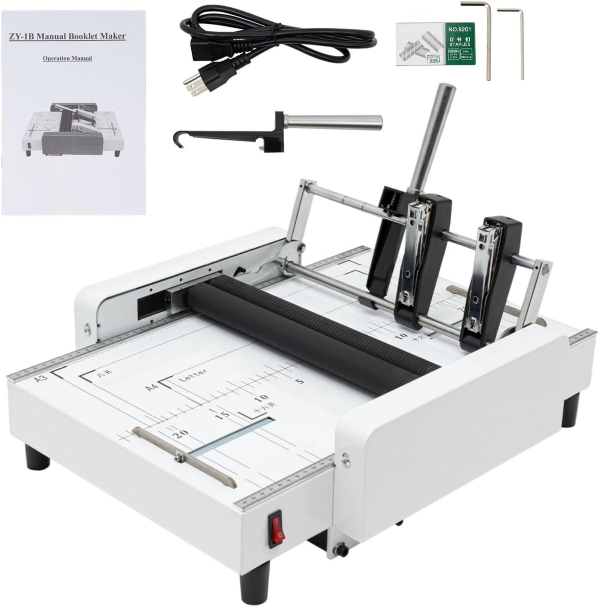 A3 Folding Binding Machine, 2-in-1 Paper Folder Machine 60W Letter Folding Machine Book Printing Machine Booklet Maker About 200-300 Books/H Max. Binding 20 Sheets with Visible Panel