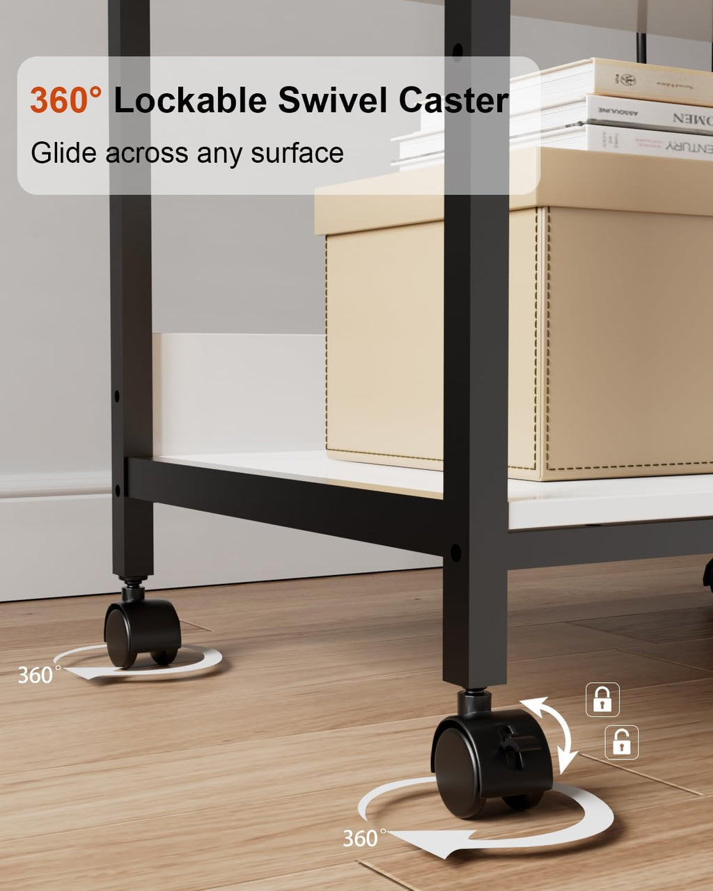 Tall Printer Stand with Charging Station, 4-Tier Mobile Cart, White