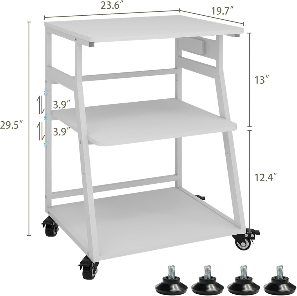 Natwind 3 Tier Large Printer Stand, 24"x20", with Charging Station,White