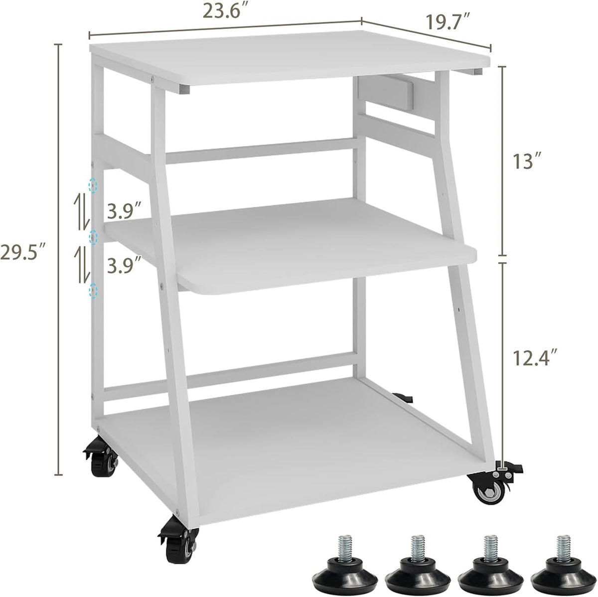 Natwind 3 Tier Large Printer Stand, 24"x20", with Charging Station,White