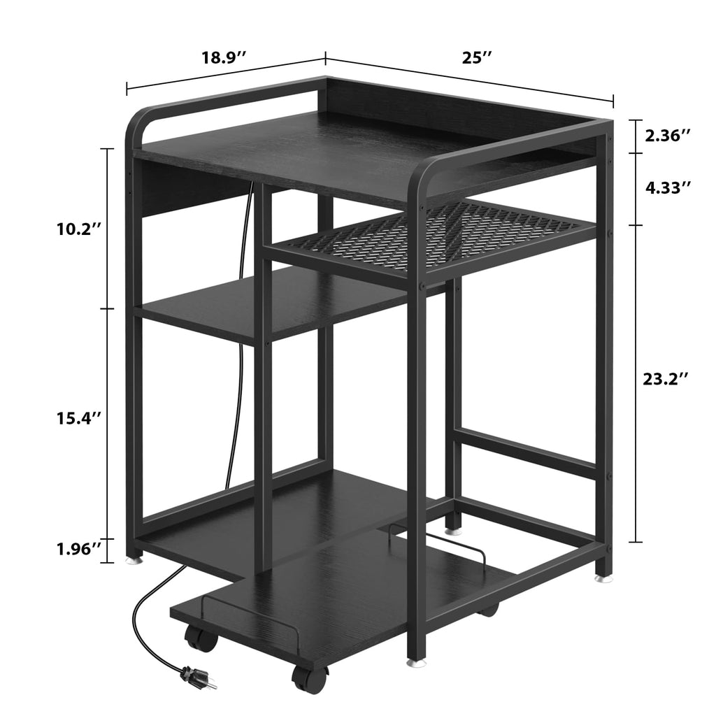 3-Tier Printer Stand with Storage Shelf and Power Outlet for Home Office