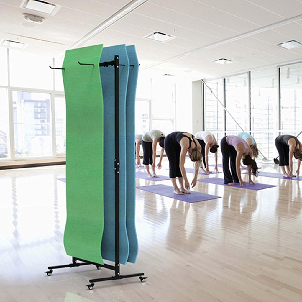 Exercise Mat Storage Cart, Large Metal Gym Rack Organizer with Wheels, Freestanding Holder for Floor Fitness Mats, Home Gym Equipment