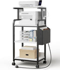 Tall Printer Stand with Charging Station, 4-Tier Mobile Cart, White