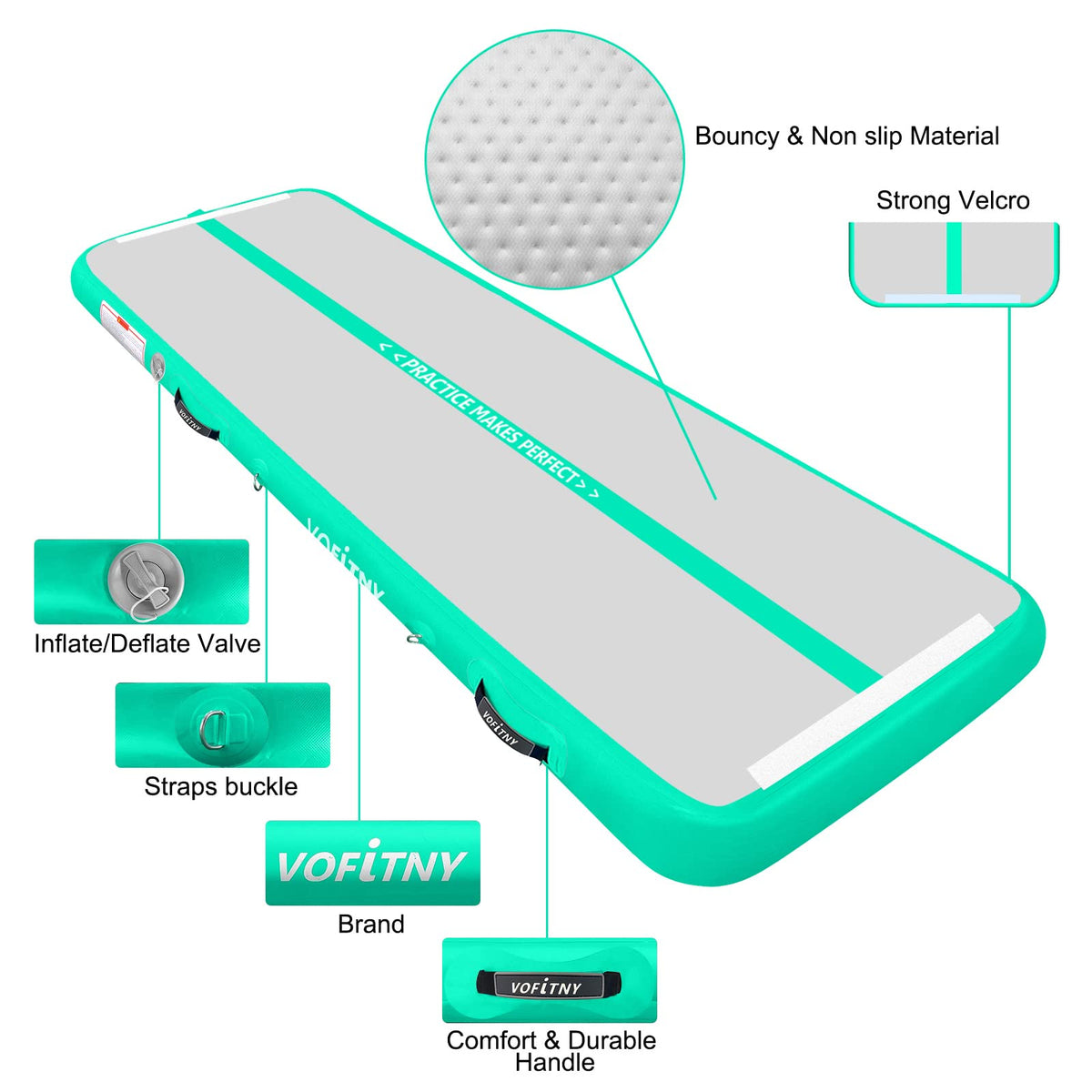 VOFiTNY Inflatable Gymnastics Air mat Tumbling Track for Home