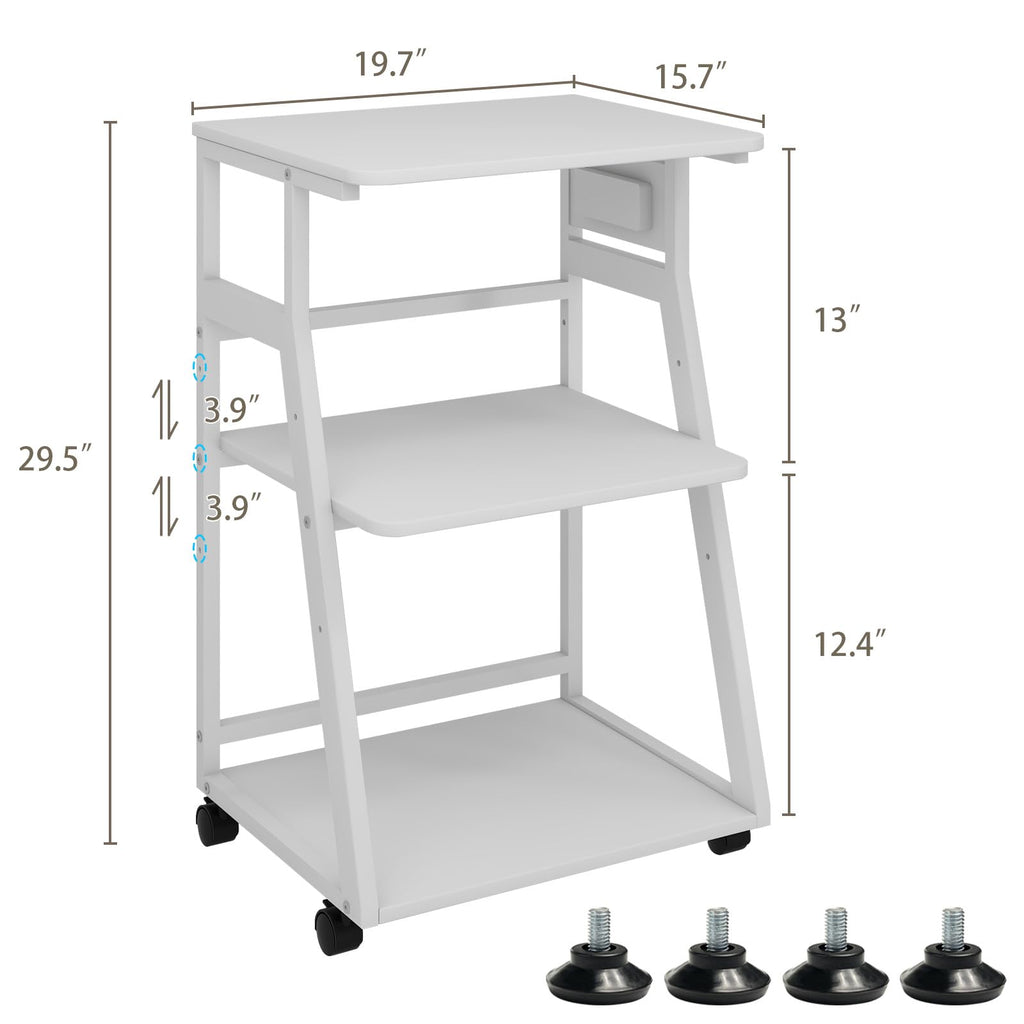 Natwind 3 Tier Large Printer Stand, 24"x20", with Charging Station,White