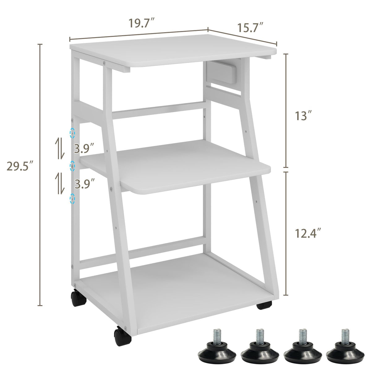 Natwind 3 Tier Large Printer Stand, 24"x20", with Charging Station,White