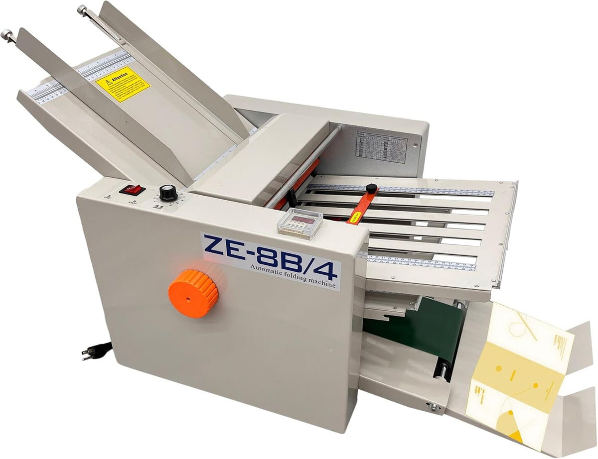 Automatic Paper Folding Machine 110V Commercial Desktop Paper Folder Cross Fold & Stepless Speed Control with Digital Sheet Counter Rubber Feed Roller for Business Letters Manuals Documents