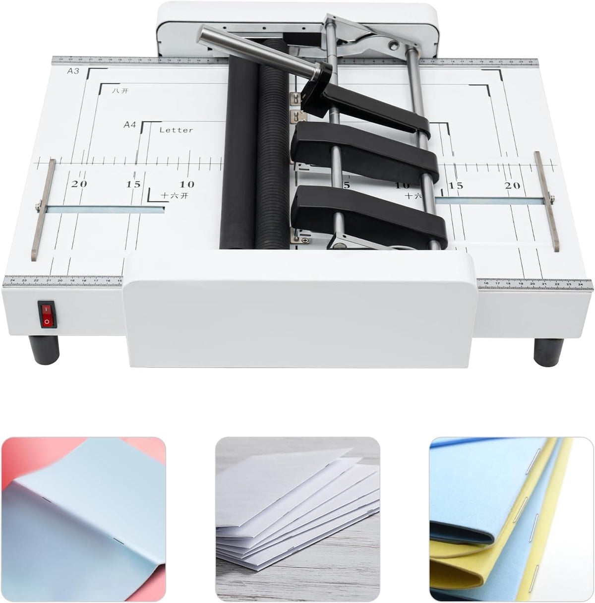 A3 Folding Binding Machine, 2 in 1 Multifunctional Automatic Book Maker Stapling Machine, 60W 110V Paper Folding Binding Machine, Paper Folder Stapler Tool for Print Stores Offices Factory