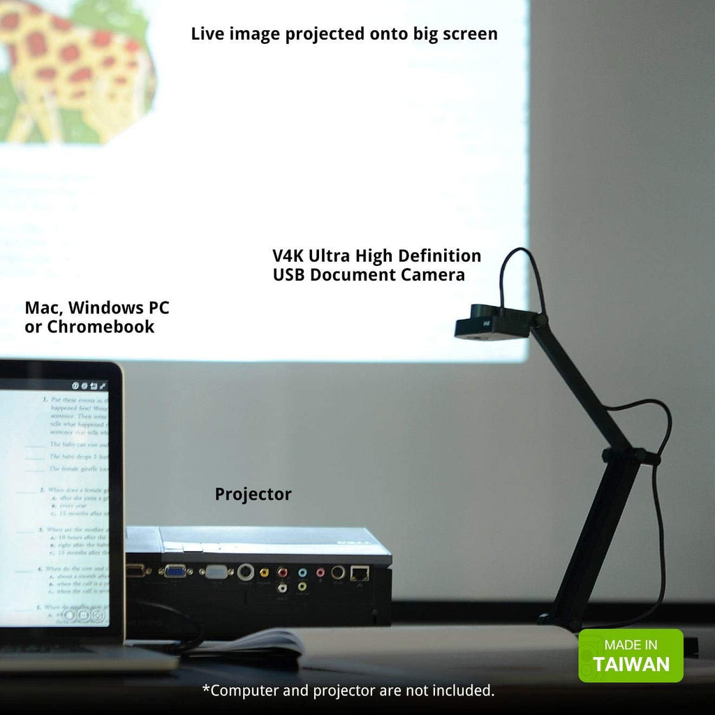 IPEVO V4K Ultra High Definition 8MP USB Document Camera â Mac OS, Windows, Chromebook Compatible for Live Demo, Web Conferencing, Distance Learning, Remote Teaching, Green