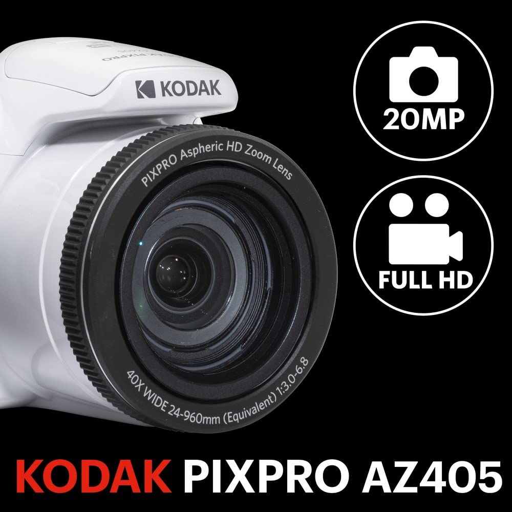 KODAK PIXPRO AZ405 20MP Digital Camera, 40x Optical Zoom, AA, OIS, Black