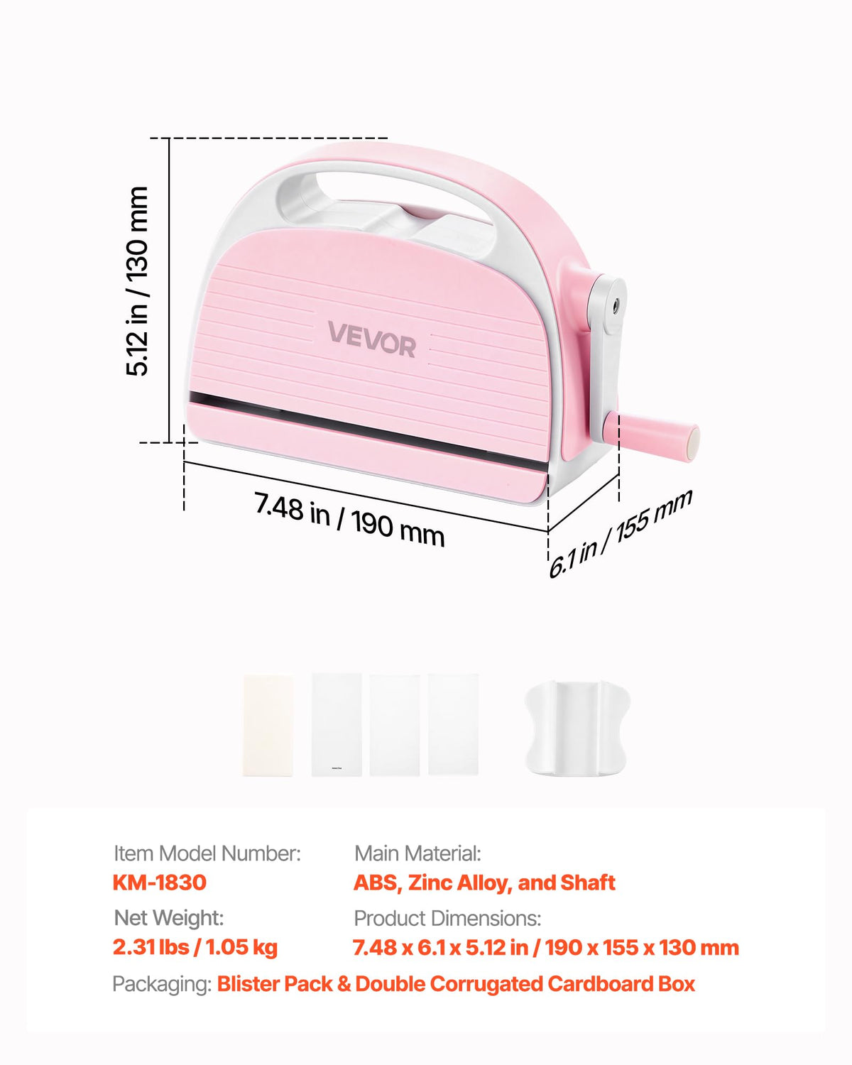 VEVOR Manual Die Cutting and Embossing Machine, 9" Opening, Portable Die Cut Machine Set with Cutting Dies, Embossing Folders, Paper Sheets, Cutting Plates, for Scrapbooking, Card Making, Crafting
