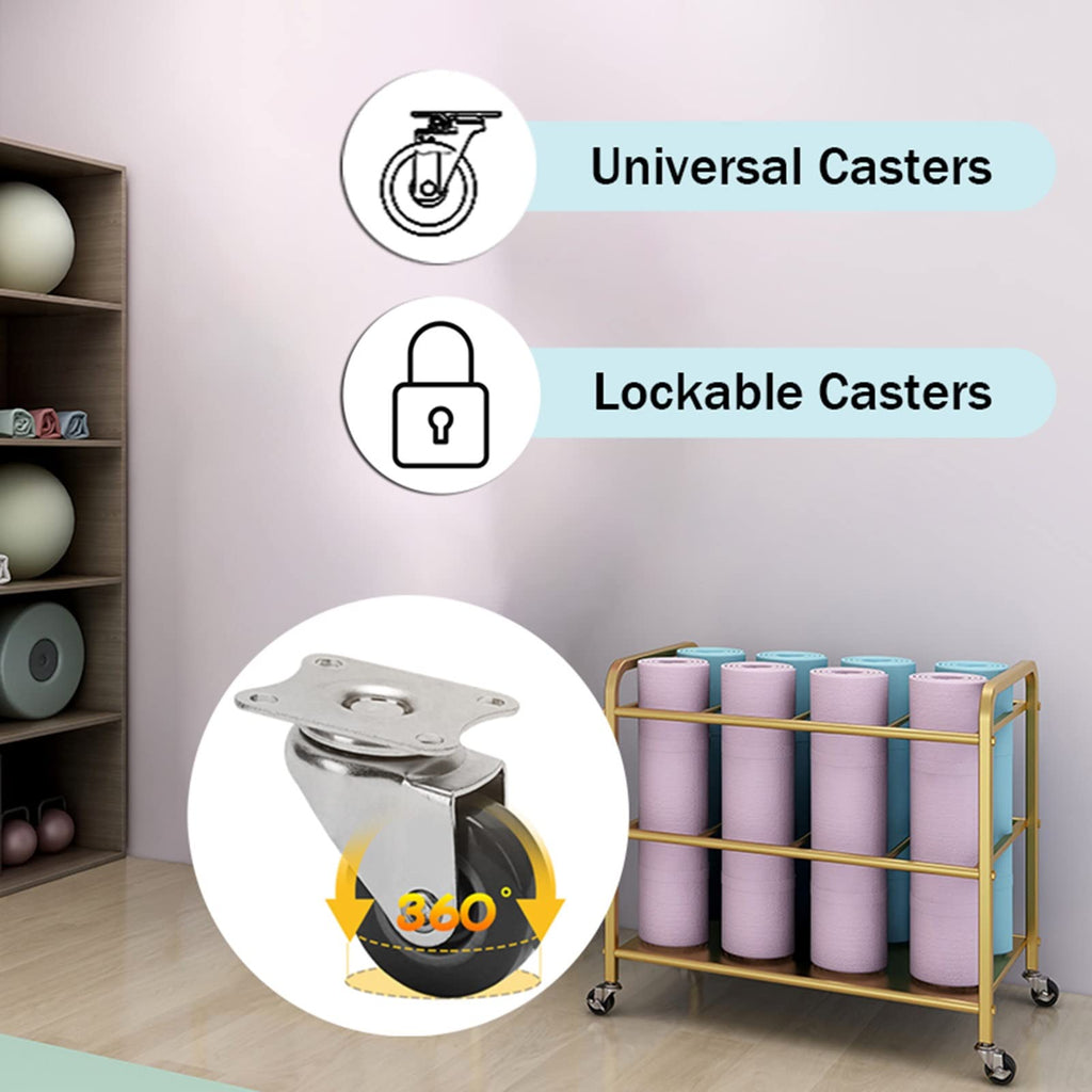 Home Gym Yoga Mat Rack - Rolling Foam Roller Storage Cart with Lockable Wheels, Metal Stand for Exercise Mats & Runner Rugs, Black, 31.5"X19.6"X27.5",Black,31.5x19.6x27.5in