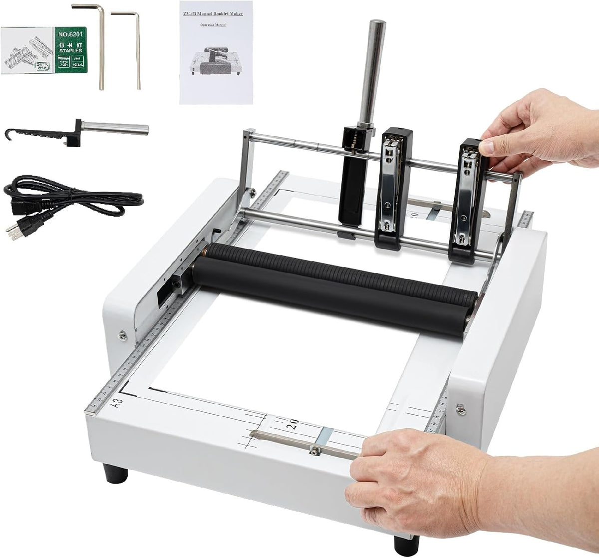 A3 Booklet Maker 2-in-1 Paper Folding Binding Machine 110V 60W Booklet Making Machine Max Binding 20 Sheets 200-300books/H 5.83Ã8.27 to 11.69Ã16.54 Inch for Offices Home