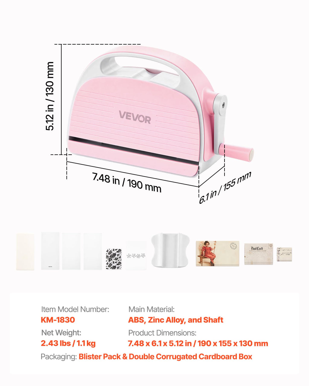 VEVOR Manual Die Cutting and Embossing Machine, 9" Opening, Portable Die Cut Machine Set with Cutting Dies, Embossing Folders, Paper Sheets, Cutting Plates, for Scrapbooking, Card Making, Crafting