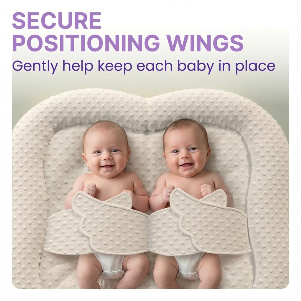 Twins Baby Play Mats for Floor Activity Gym - 5-in-1 Support Cushion Baby Play Mat Tummy Time Mat for Supervised Bonding with Arch, Plush Toys, Flashcards & Development - Beige