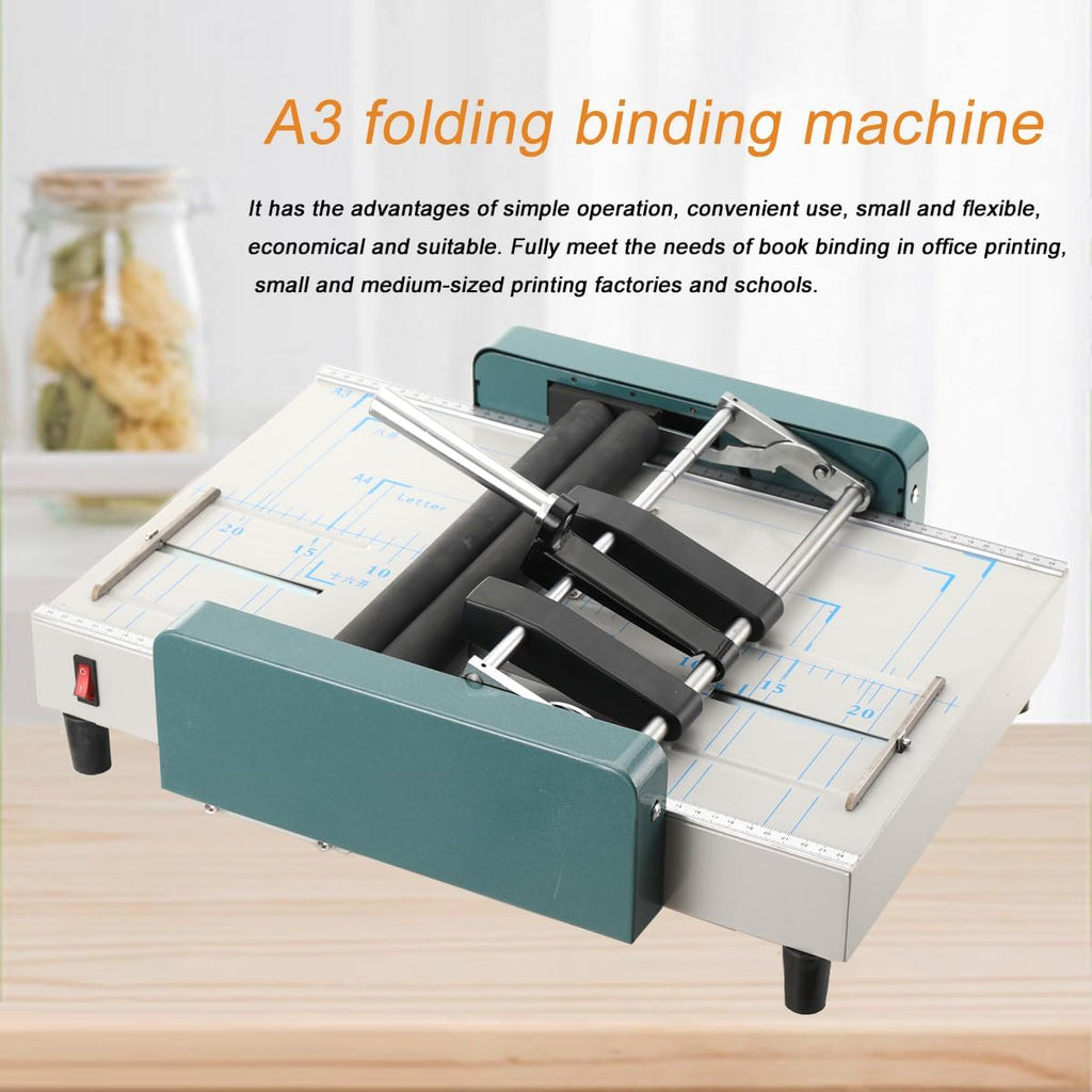 A3 Booklet Maker Folding and Stapling Machine, 110V Electric Saddle Stitch Book Binding Press, Automatic Creaser for Manuals Brochures Catalogs, Paper Folder Stapler Combo for Office School