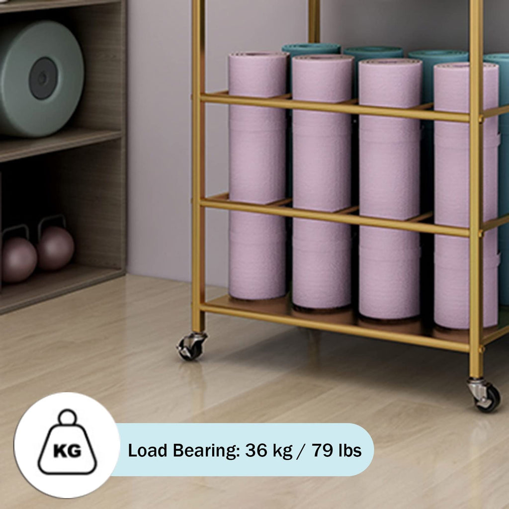 Home Gym Yoga Mat Rack - Rolling Foam Roller Storage Cart with Lockable Wheels, Metal Stand for Exercise Mats & Runner Rugs, Black, 31.5"X19.6"X27.5",Black,31.5x19.6x27.5in