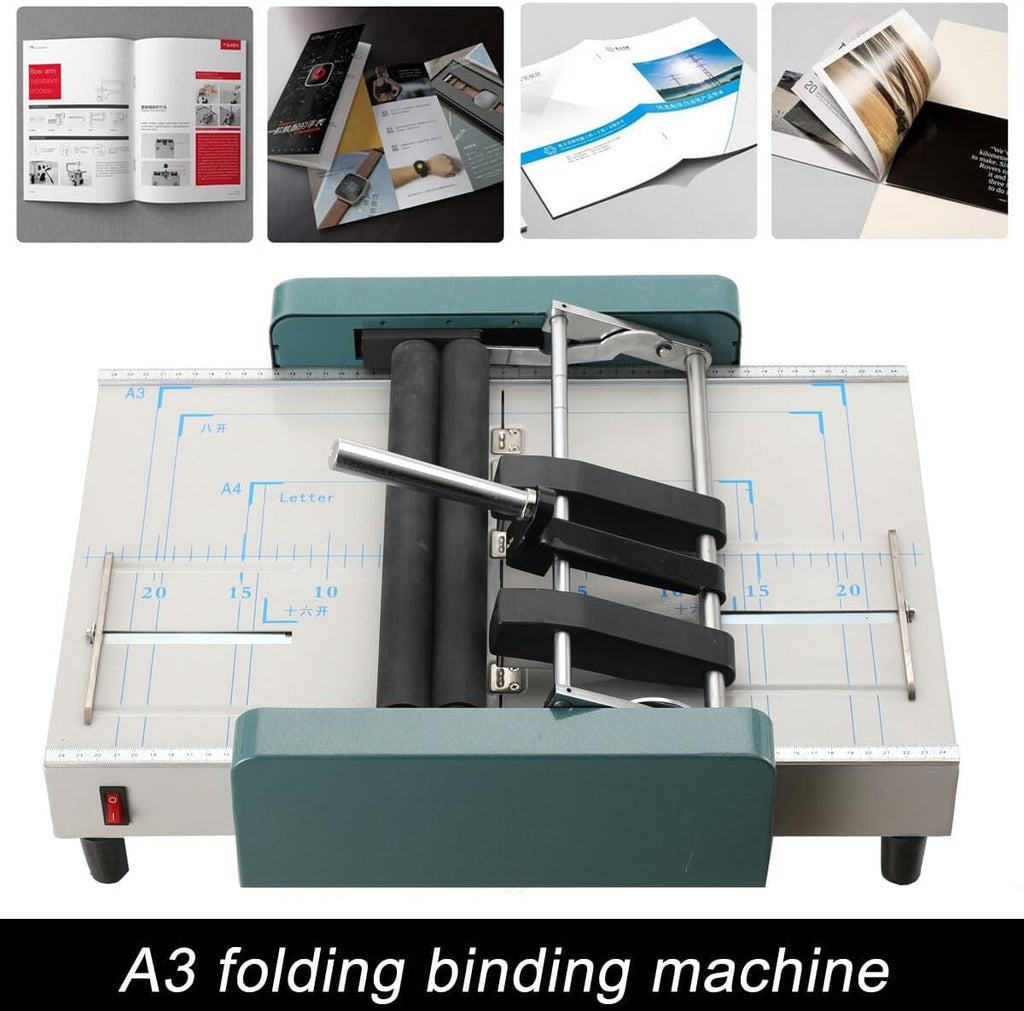 A3 Folding Binding Machine Manual Paper Booklet Folder 110V Booklet Making Machine Folding Staple Book Binding Machine Pamphlet Stapler for Printing Factories and Schools
