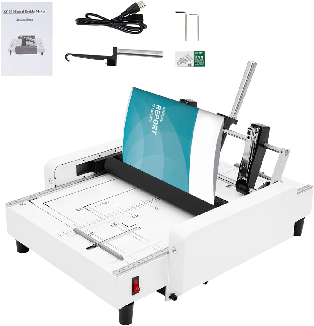 A3 2-in-1 Booklet Maker, Paper Folding Machine Book Binding Folding Saddle Stitch Free Standing Stapler Book Maker Stapling Machine with Power Cord for Schools Printing Stores Offices