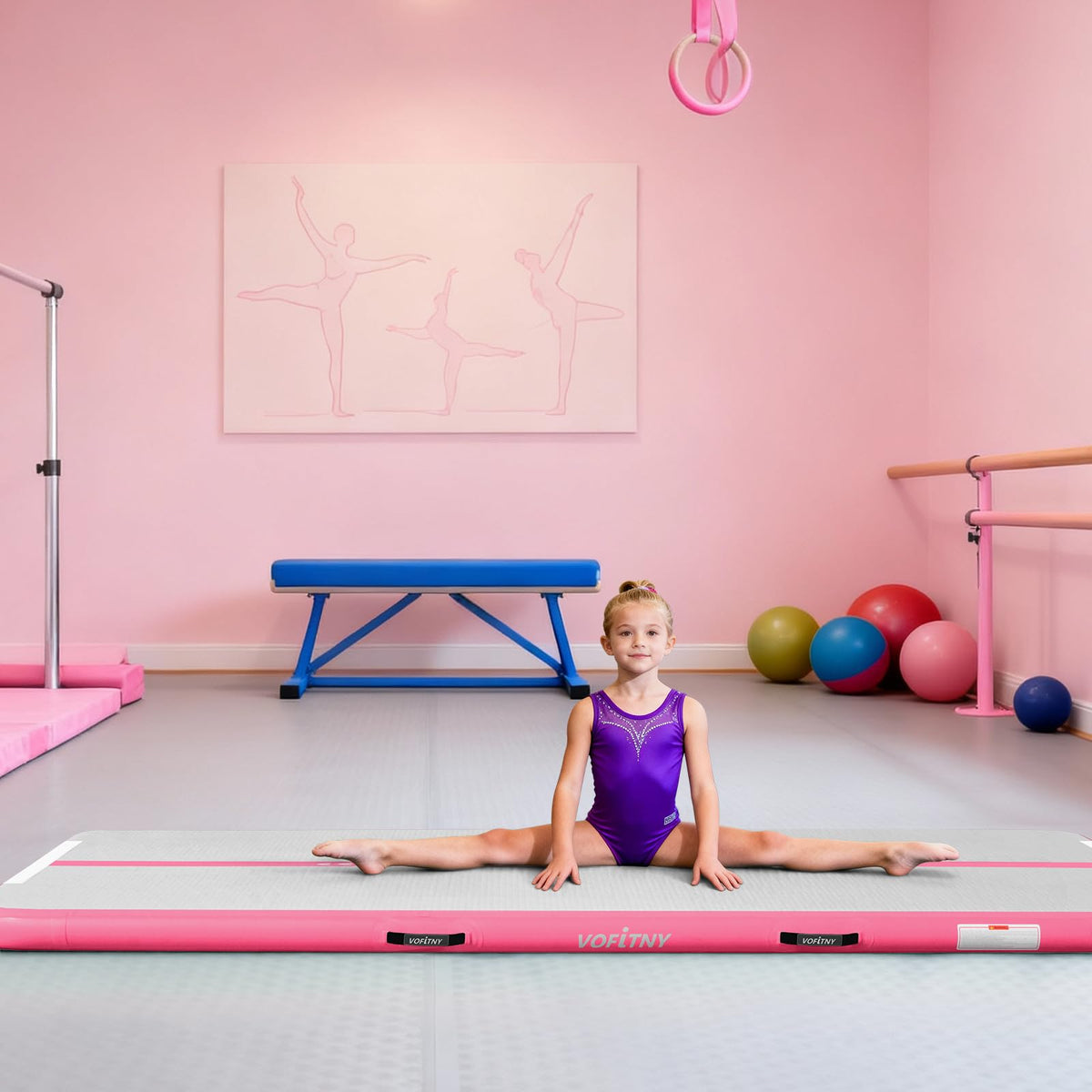 VOFiTNY Inflatable Gymnastics Air Mat Tumble Track with Pump for Training