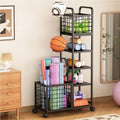 Yoga Mat Storage Basket, Dumbbell Storage Rack with Metal Frame, Equipment Rack with Universal Wheels, Multi-layer Storage Cart for Gym, Living Room