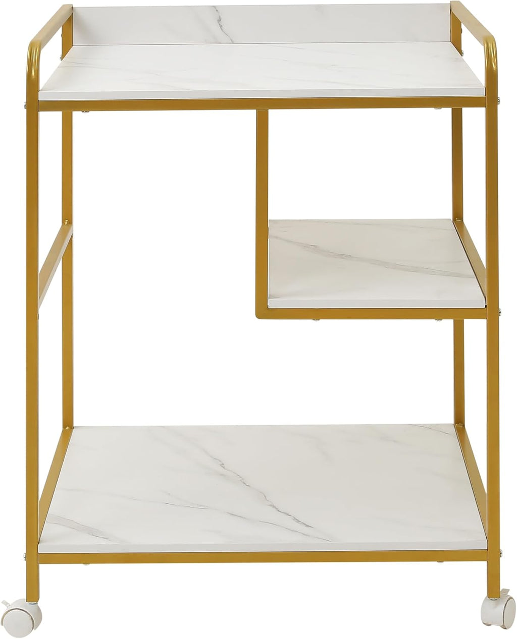 3-Tier Rolling Printer Cart Table Stand Shelves, PC Tower Stand Shelf With Wheels - Under Desk Shelf Unit Storage And Organization, End Sofa Table For Home, Office (White Gold)