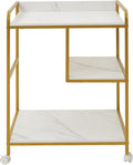 3-Tier Rolling Printer Cart Table Stand Shelves, PC Tower Stand Shelf With Wheels - Under Desk Shelf Unit Storage And Organization, End Sofa Table For Home, Office (White Gold)