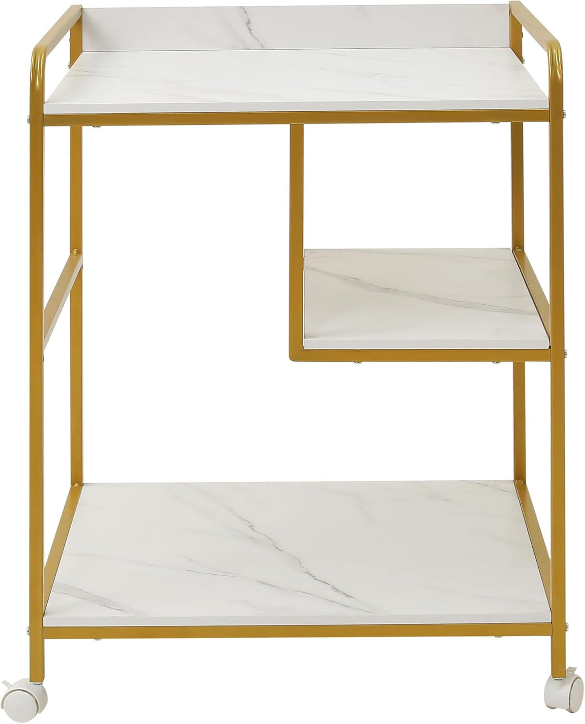 3-Tier Rolling Printer Cart Table Stand Shelves, PC Tower Stand Shelf With Wheels - Under Desk Shelf Unit Storage And Organization, End Sofa Table For Home, Office (White Gold)