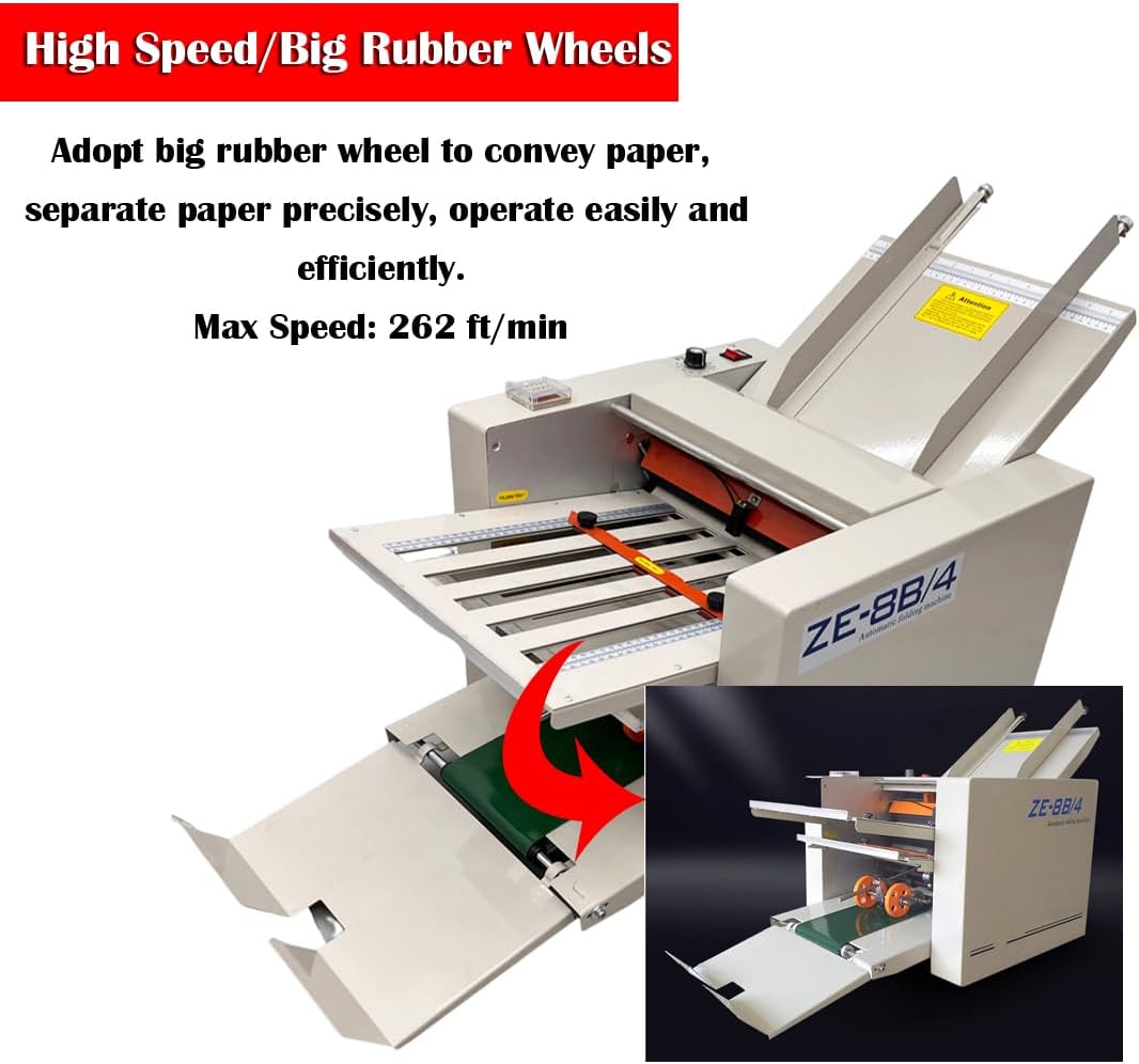 Automatic Paper Folding Machine Horizontal Desktop Paper Folder for Documents 2x3 to 12x27 inches, with Adjustable Speed up to 262 ft/min & Digital Counter for Manuals, Letters, Brochures