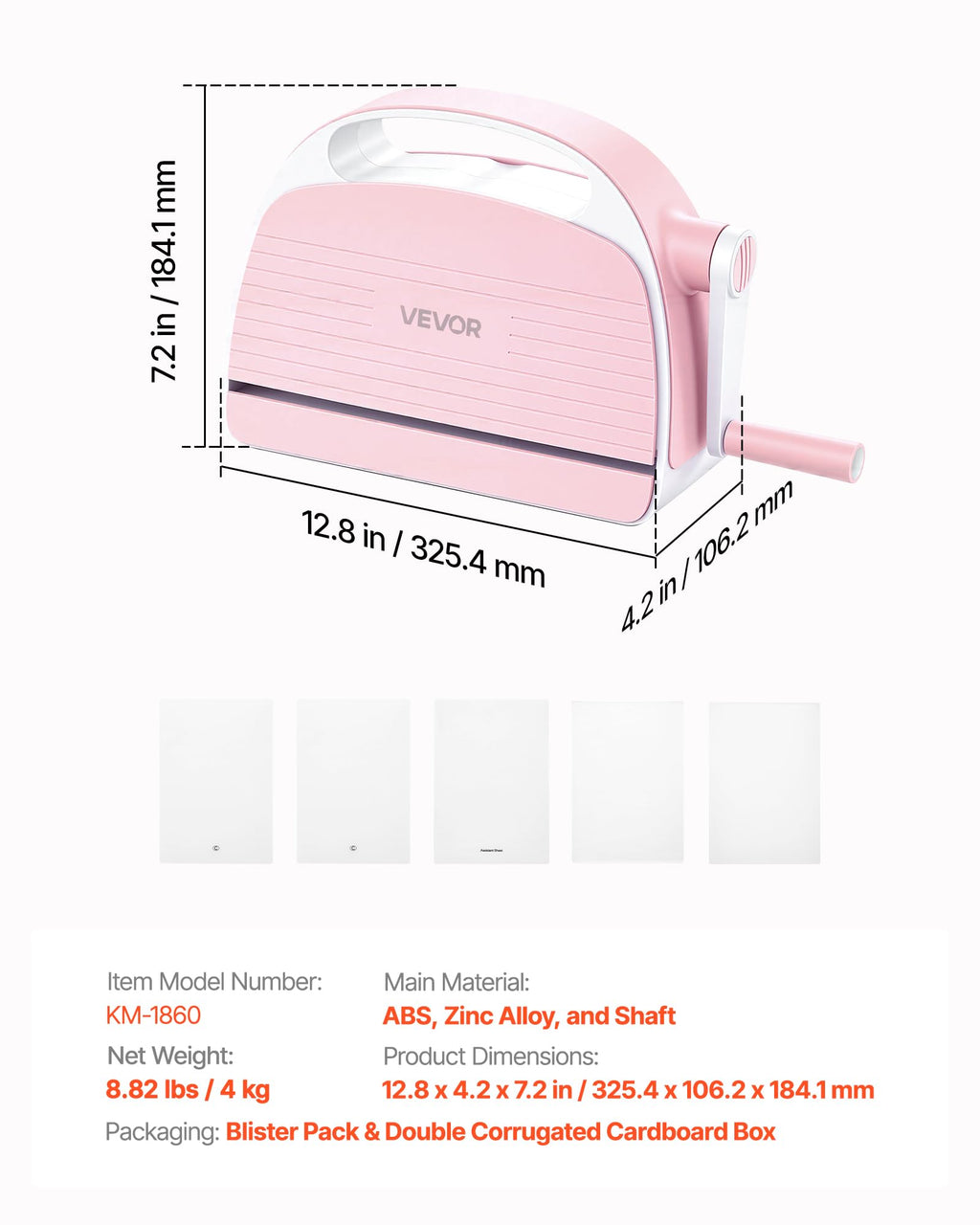 VEVOR Manual Die Cutting and Embossing Machine, 9" Opening, Portable Die Cut Machine Set with Cutting Dies, Embossing Folders, Paper Sheets, Cutting Plates, for Scrapbooking, Card Making, Crafting