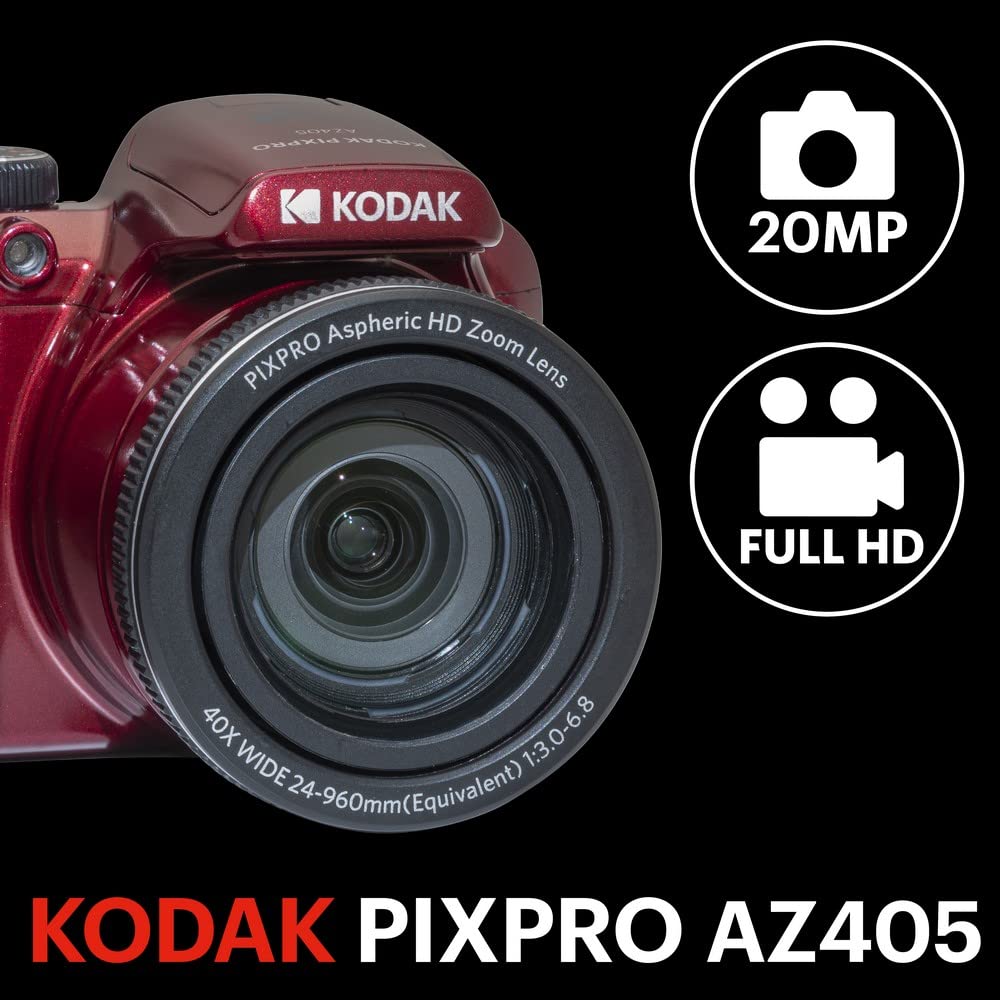 KODAK PIXPRO AZ405 20MP Digital Camera, 40x Optical Zoom, AA, OIS, Black