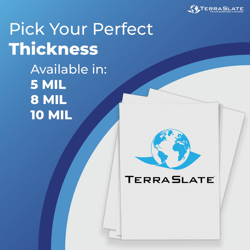 TerraSlate Premium Waterproof Paper, 5 Mil 8.5â x 11â, Laser Printer & Copy Machine Compatible, Durable & Rain/Weather-Proof Copy Paper, White Paper (100 Sheets)