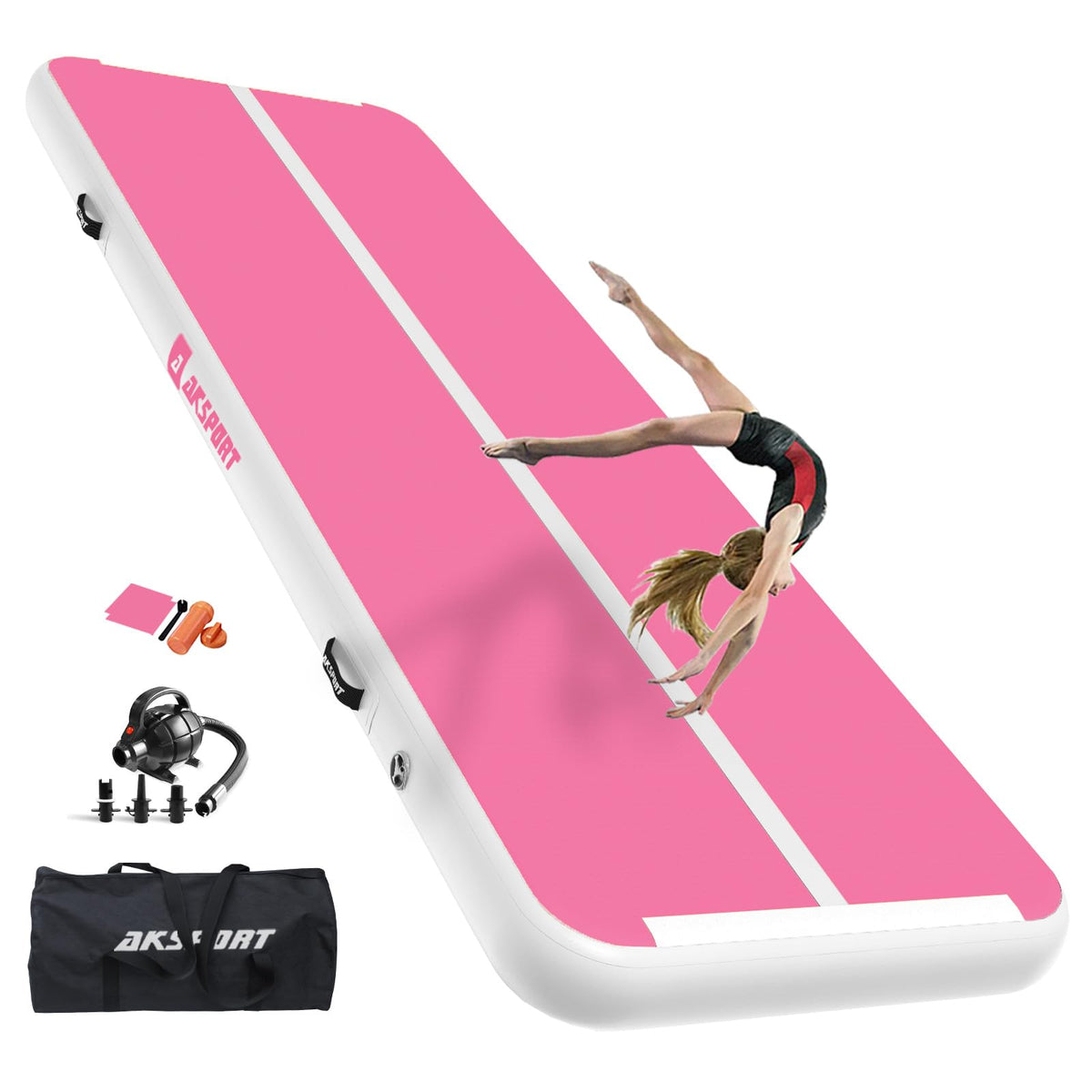 AKSPORT Gymnastics Air Mat Tumble Track Tumbling Mat Inflatable Floor Mats with Air Pump for Home Use/Tumble/Gym/Training/Cheerleading/Parkour/Beach/Park/Water