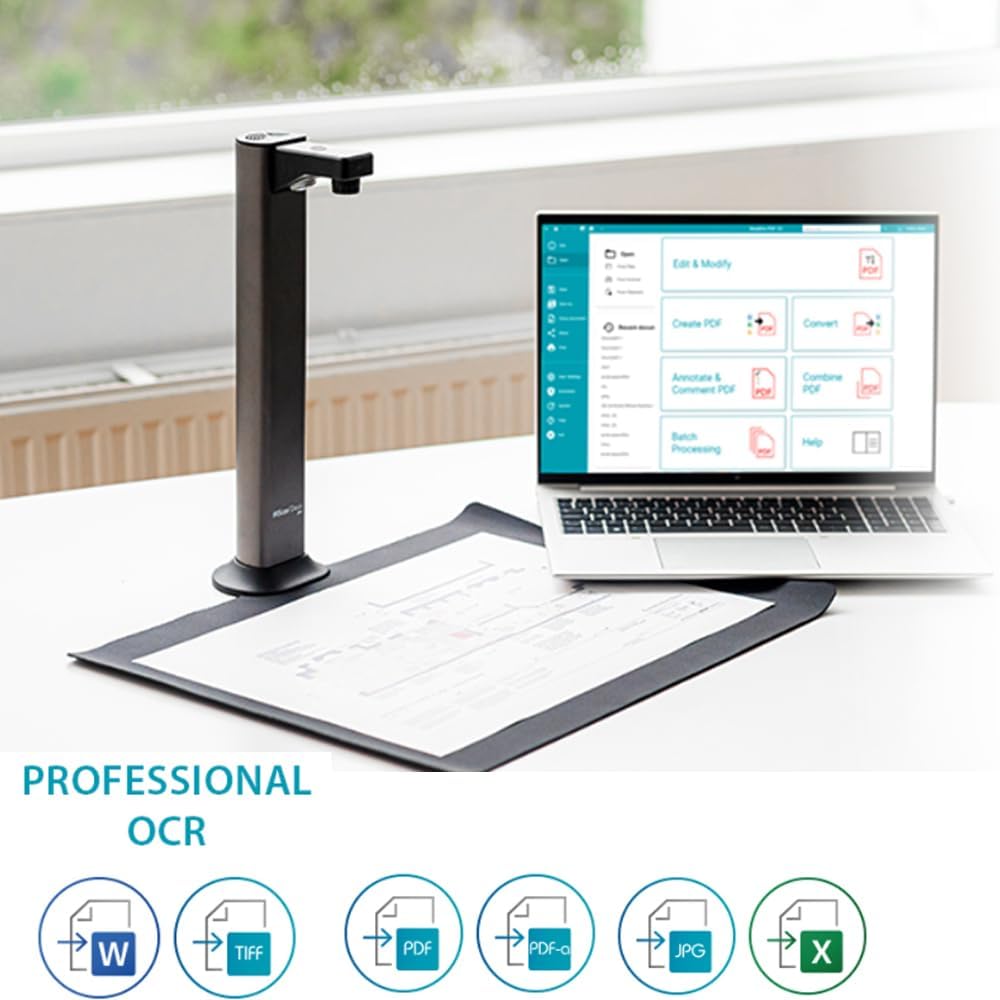 IRIScan Desk 7 PRO Scanner Document Camera a3 Scanner: 4K UltraHD|18MP|600dpi|visualizer|Library Scanner|Portable Scanner|Book Scanner|AI Curve Flattening|Finger Hiding|Win Mac
