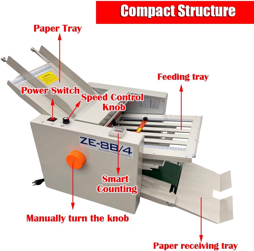Automatic Paper Folding Machine Horizontal Desktop Paper Folder for Documents 2x3 to 12x27 inches, with Adjustable Speed up to 262 ft/min & Digital Counter for Manuals, Letters, Brochures