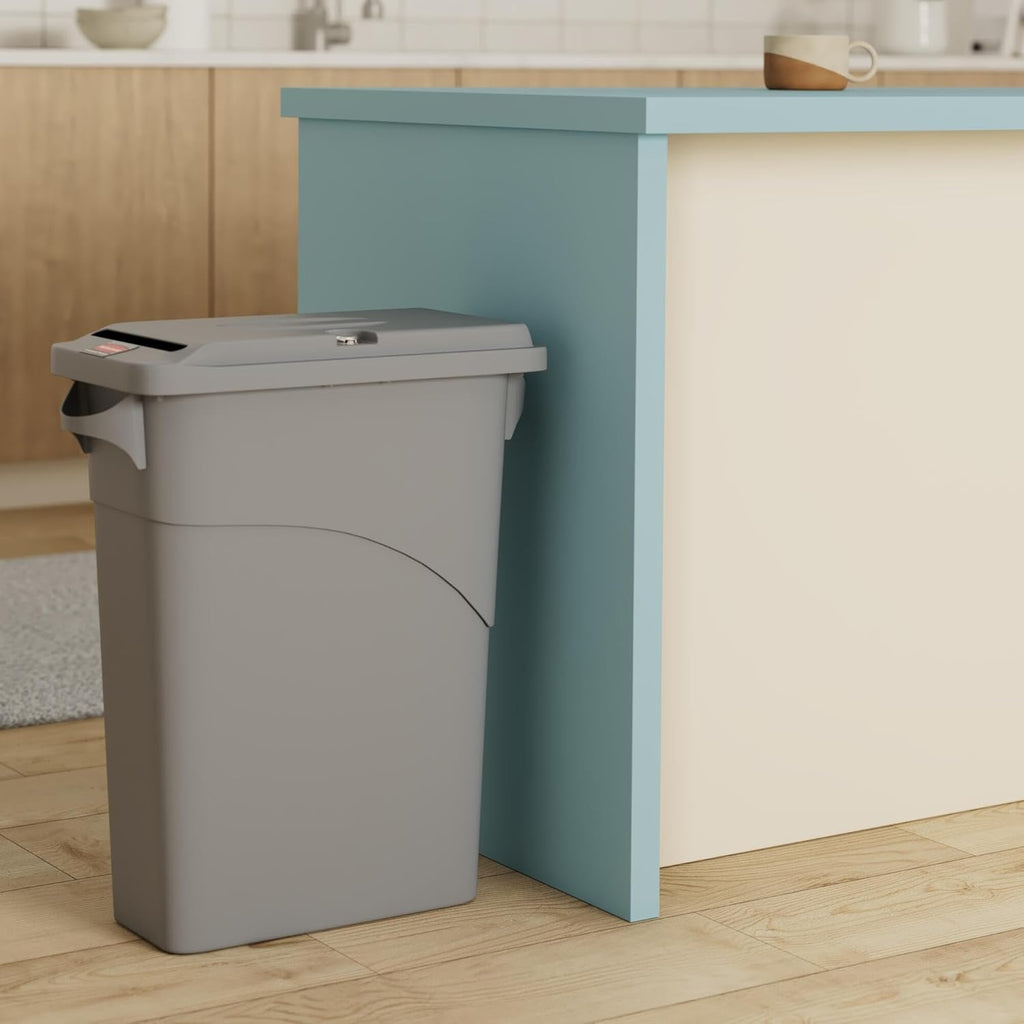 Rubbermaid Commercial Products Slim Jim Confidential Document Trash Can with Lid, 16-Gallon, Gray, Keyed Lock for Secure Disposable of Documents