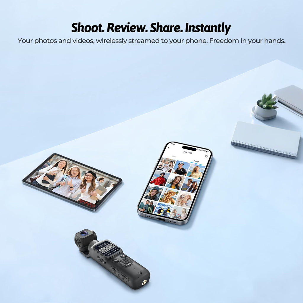4K Pocket Vlogging Camera with 330Â° Rotating Lens, Face Tracking - Pink