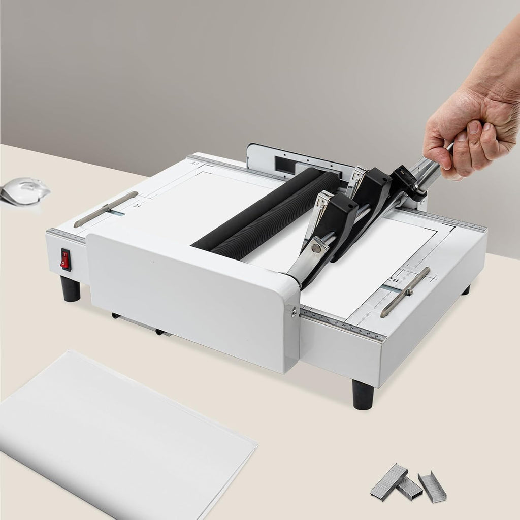 A3 Folding Binding Machine, 2 in 1 Multifunctional Booklet Maker Machine, Professional Book Binding Folding Saddle Stitch, Automatic Booklet Maker for Home, School, Church, Office