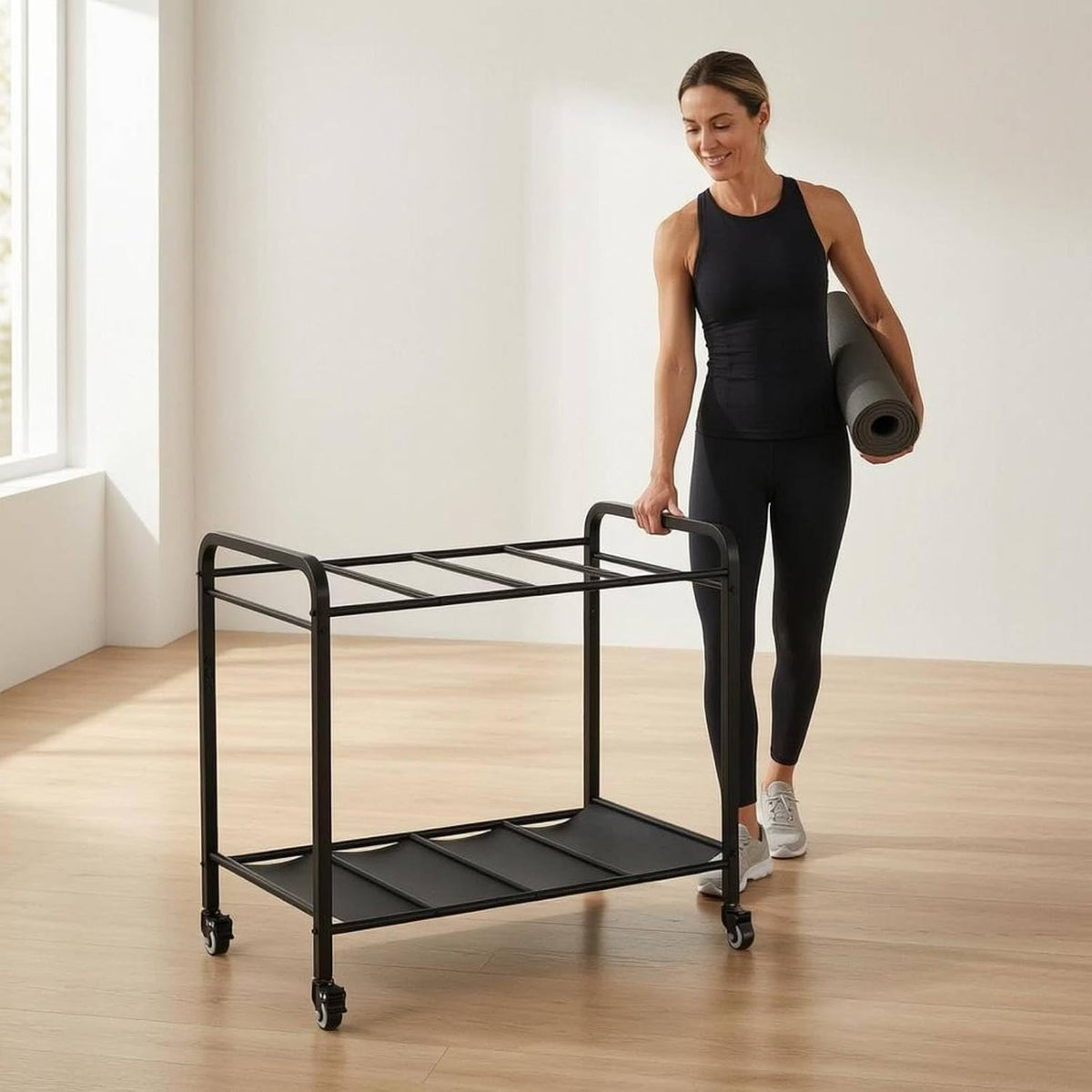 Organizer Exercise Mat Organizer Storage Rack Freestanding Utility Cart With Open Shelving Stainless Steel Body With Suitable for Home