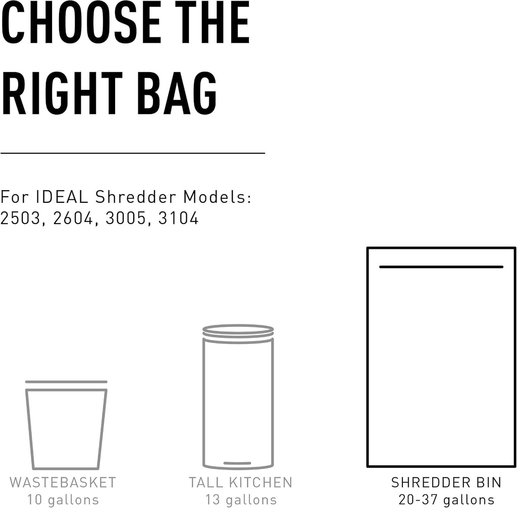 IDEAL AC0920H Shredder Bags â 20â x 47â Case of 80, Gusseted, 40-Gallon Capacity, Heavy-Duty Bags for IDEAL Shredder Models 2503, 2604, and 3104.