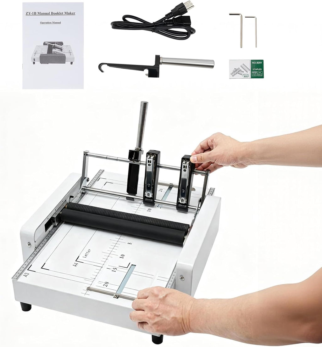 A3 Paper Folding & Binding Machine, 2 in 1 Booklet Folding Binding Machine, 60W 110V Multifunctional Book Maker Stapling for Homes, Schools, Printing Stores