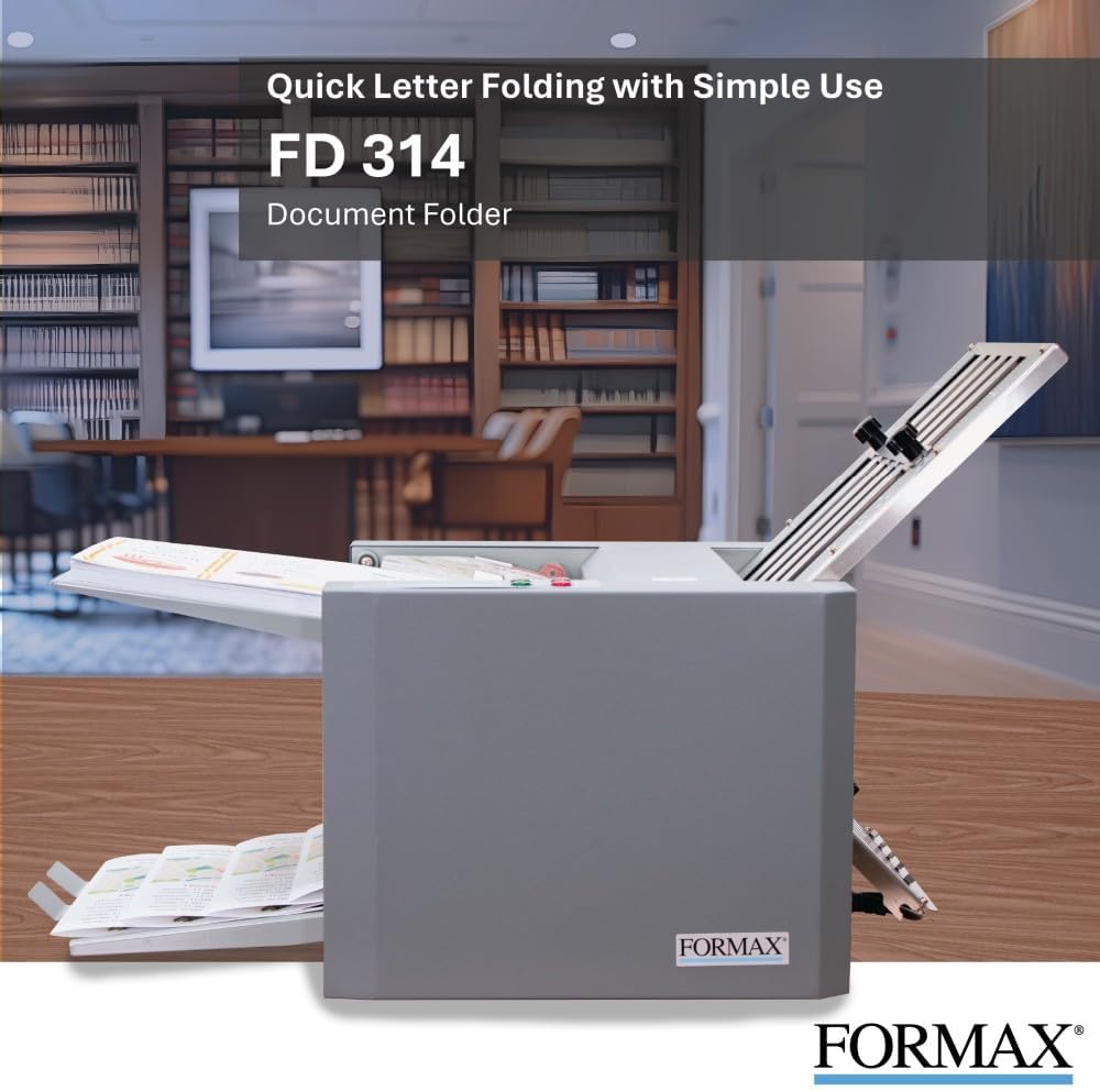 FORMAX FD 314 Desktop Office Folder, Up to 250 Sheets 20 Pound (75gsm) Hopper Capacity, Up to 7700 Sheets per Hour, LCD Control Panel with 3-Digit Resettable Counter